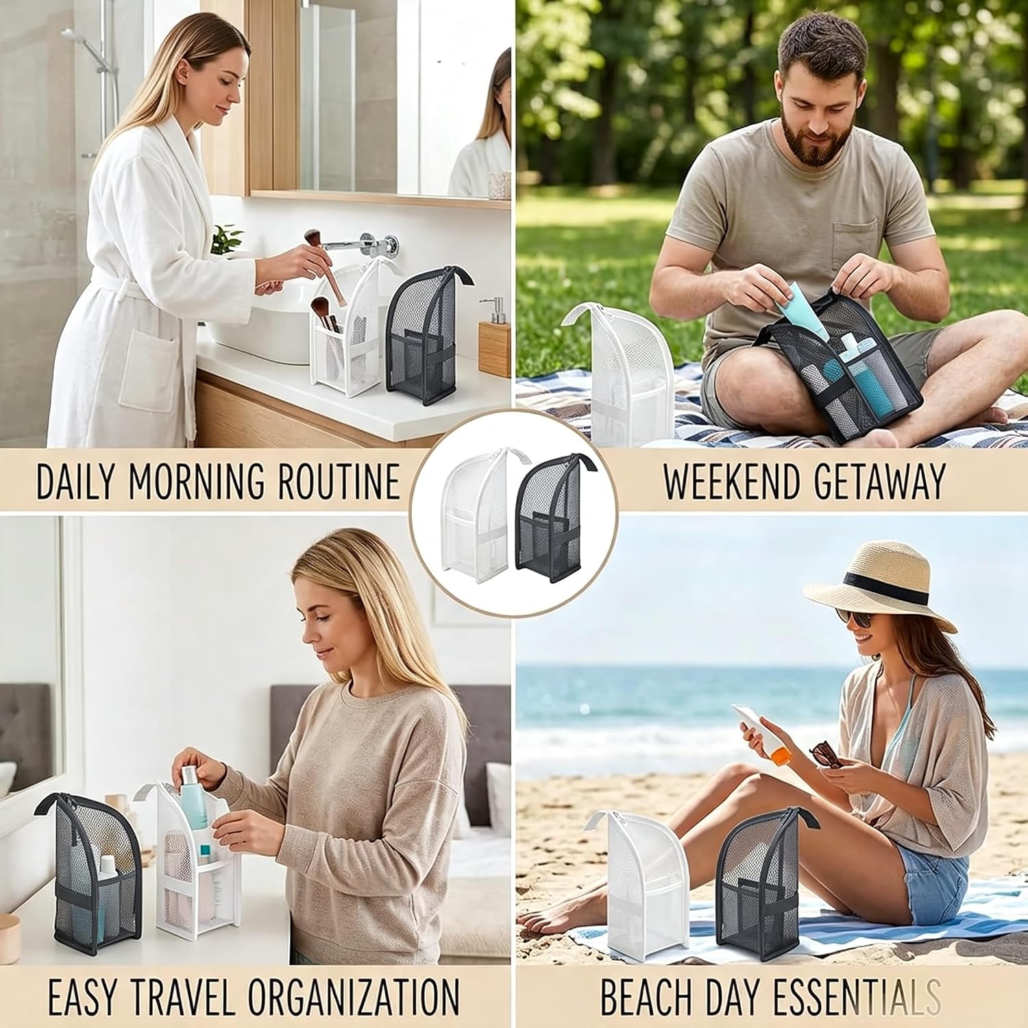 Standing Toiletry Bag Hanging Waterproof Travel Bags w/S-Hooks
