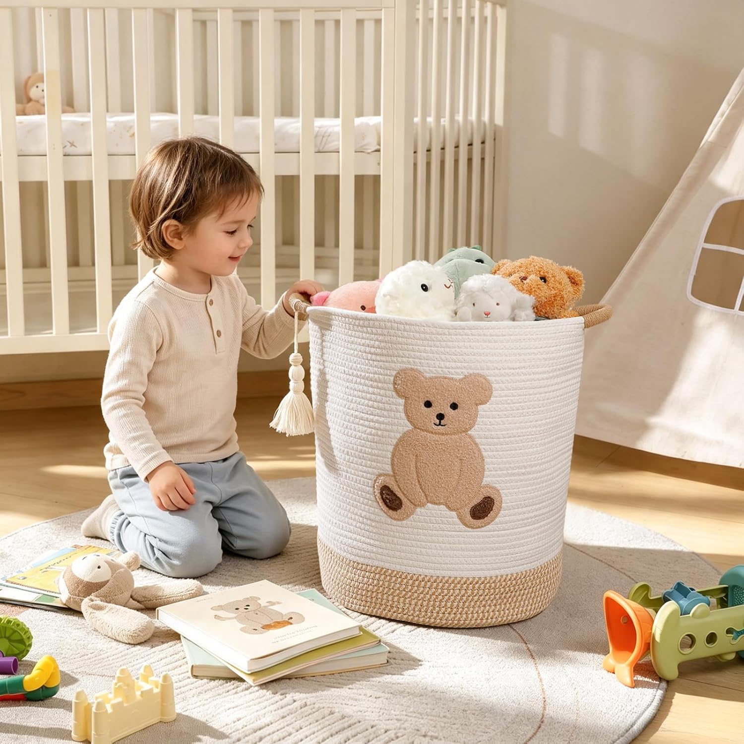 51L Baby Hamper for Nursery Bear Laundry Basket Stuffed Animal Storage Bins