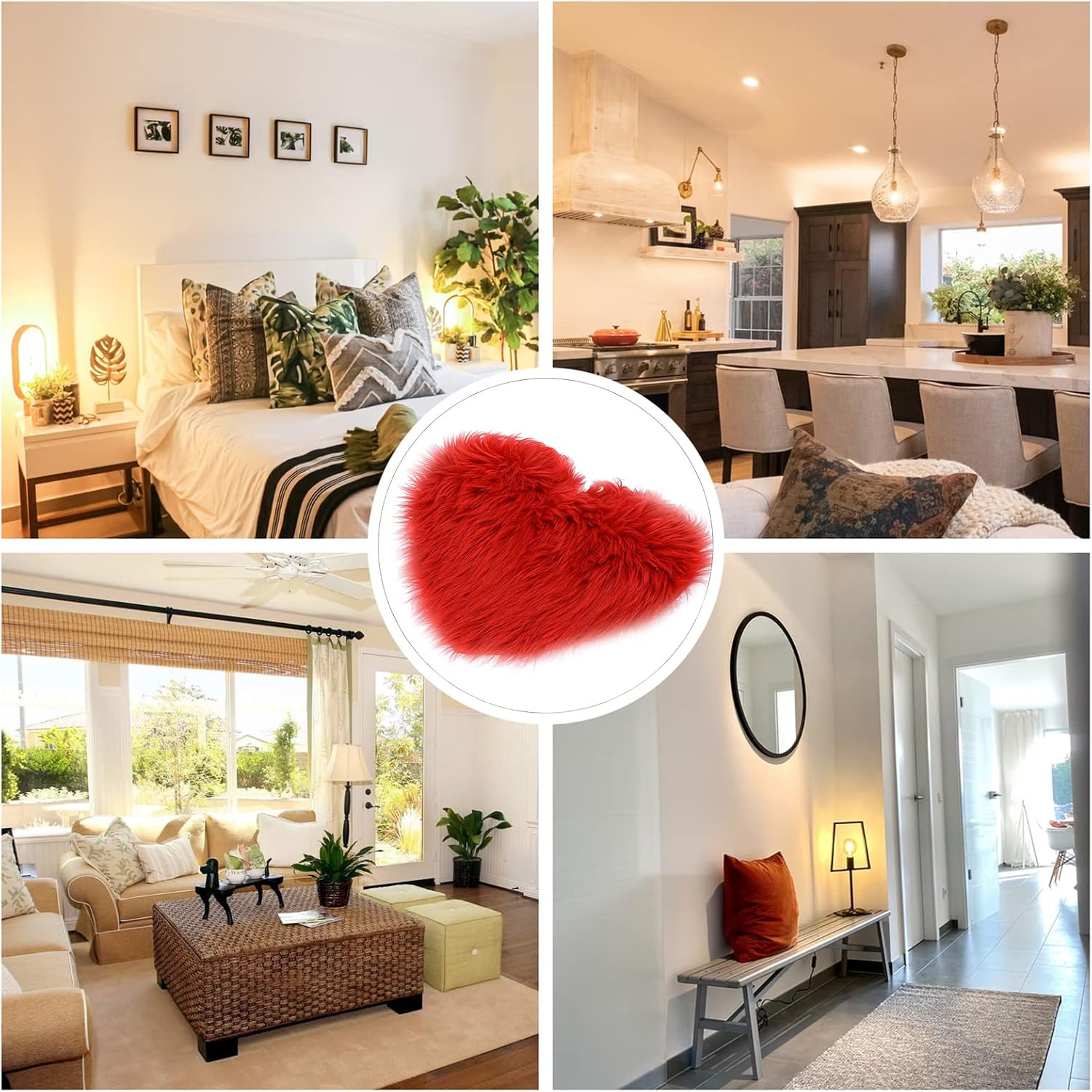 40 x 50cm/15.7 x 19.6inch Small Heart Shape Faux Sheepskin Rug Soft Long Plush Fluffy Shaggy Carpet Area Mats Rugs Bedroom Sofa Decorative Floor Carpet
