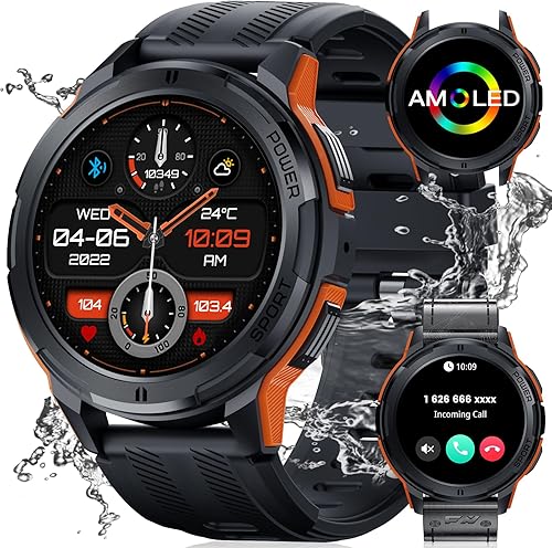 Miniatura 1 de AMOLED - Reloj inteligente militar de 1.43 pulgadas para hombre, con texto y llamadas, 5ATM, impermeable, rastreador de actividad física, frecuencia