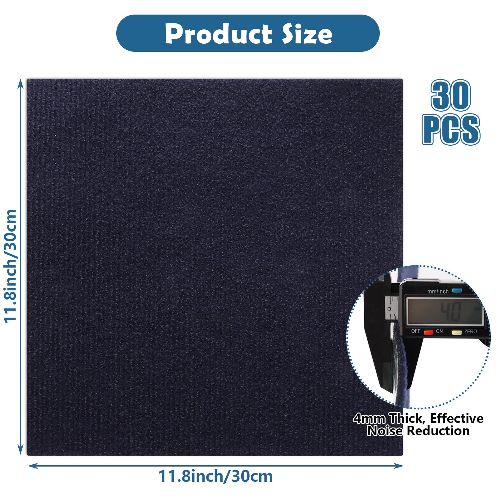 Selbstklebende Teppichfliesen, 30 Stück, blau, 30 x 30 cm, rutschfest, strapazierfähig, quadratisch, leicht anzubringen und zu verlegen, ideal für Büro, Wohnzimmer und Schlafzimmer, zum Abdecken von