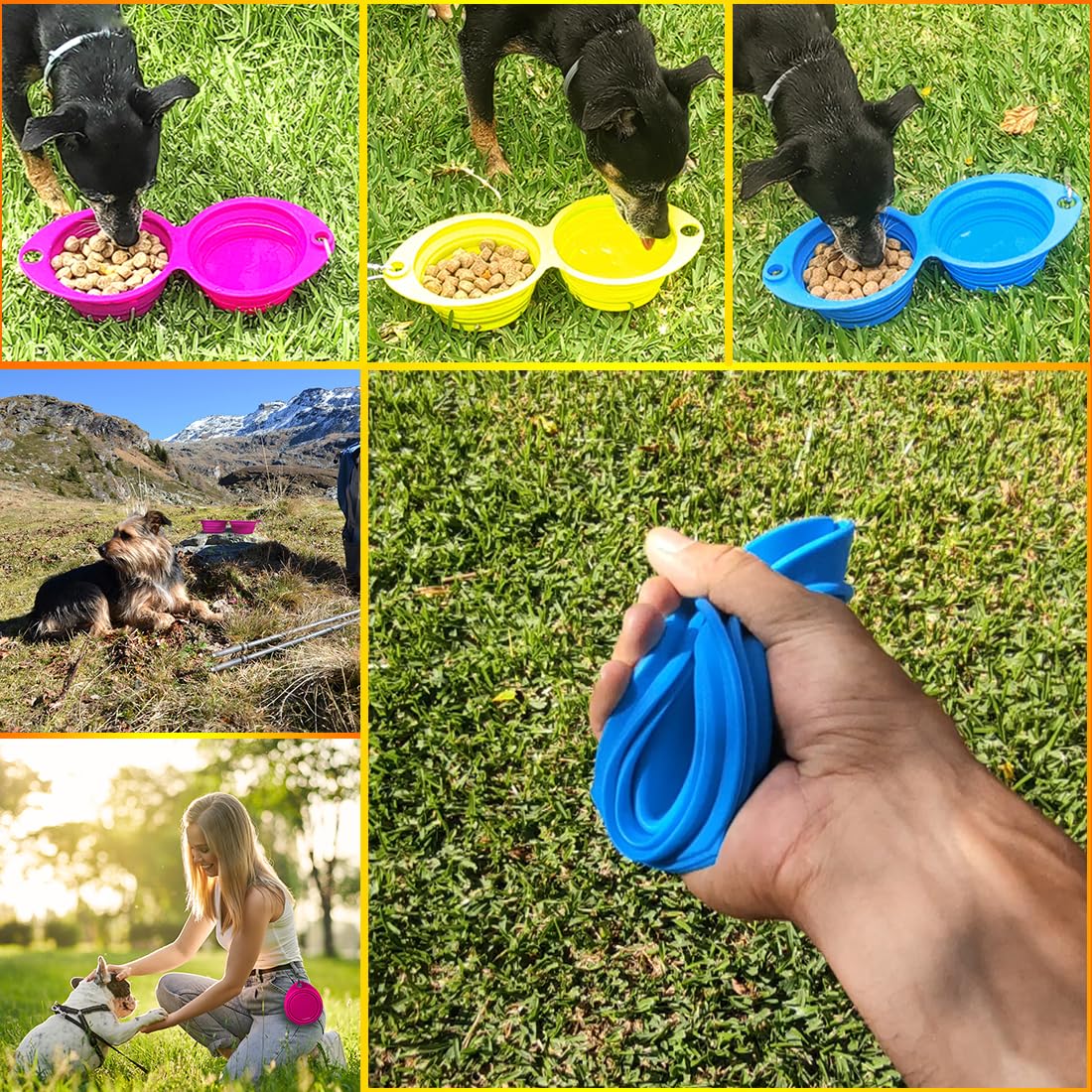 Comedero y Bebedero Plegable para Perros y Gatos - Cuenco Doble de Silicona Resistente Libre de BPA - Plato Portatil para Agua y Comida Ideal para Viaje, 700ml (Rosa Fucsia)