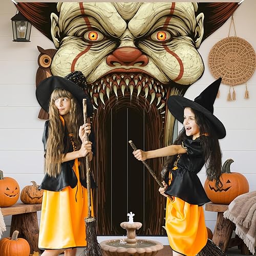 Miniatura 7 de Pancarta de vampiro de payaso, telón de fondo de terror y terror, decoración temática de payaso espeluznante, decoración para suministros de fiesta