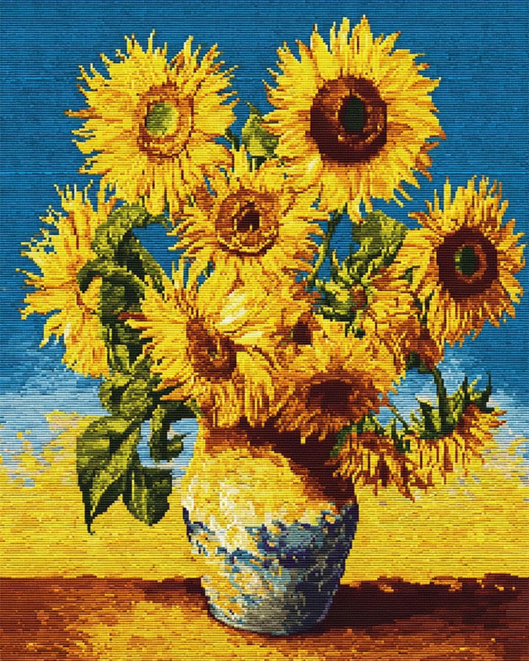 AMBATTERY Flowers DIY Bead Embroidery Set Sunflowers in A Vase Beadwork Craft Kit for Beginners,Needlework Set,Preprint Pattern Decor Wall Art 60x80cm