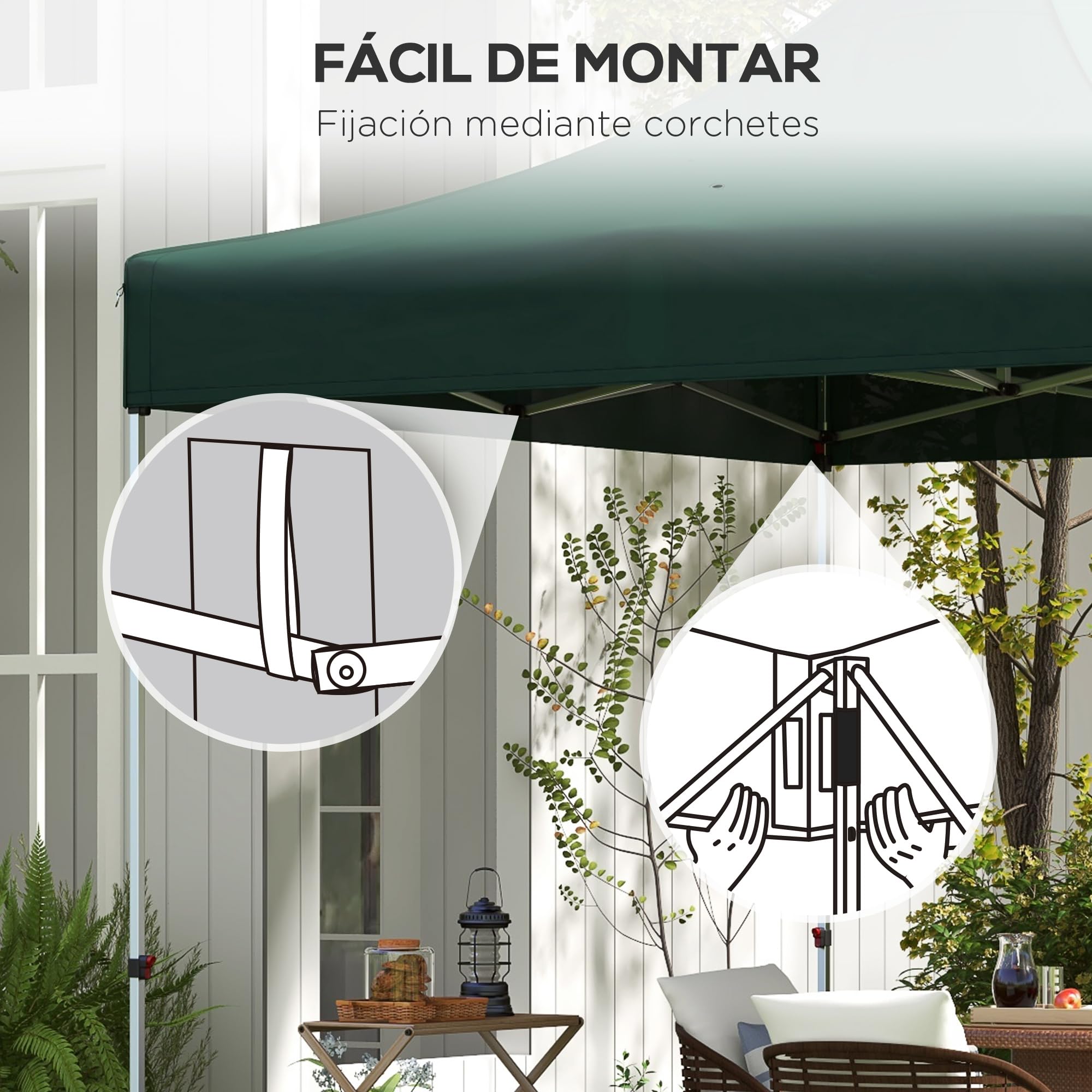 Outsunny Techo de Carpa para Celebraciones 3x3 m Techo de Repuesto para Carpa Plegable de Tela Oxford con Tejado Puntiagudo Impermeable y Anti-UV Verde Oscuro