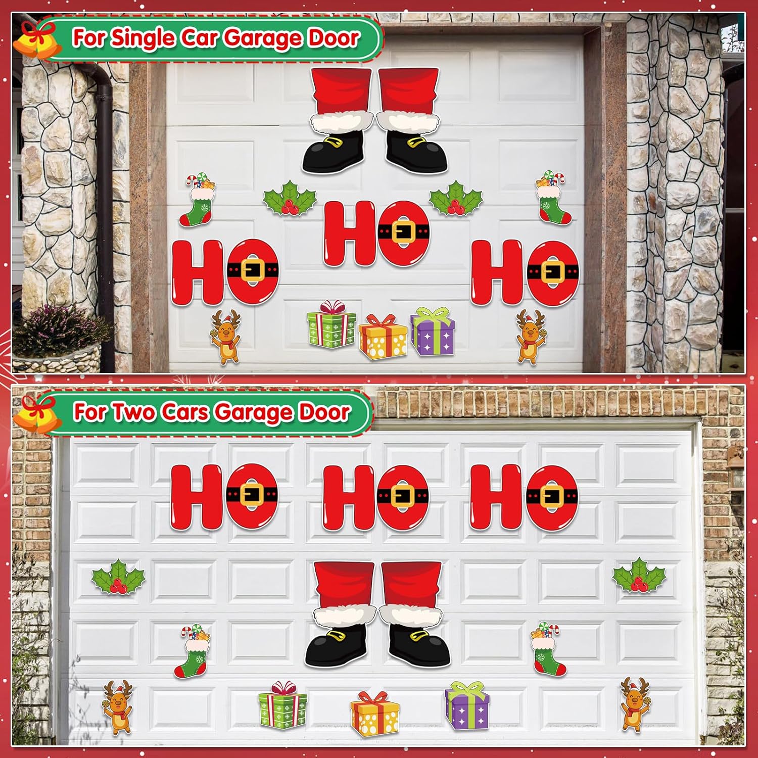 Christmas Garage Door Magnets Decoration, Christmas Decor Garage Door Magnetic Banner with Santa Claus, 17 Pcs Refrigerator Magnets Car Decal Stickers for Xmas Holiday DIY Decor, 10"H Large HO HO HO