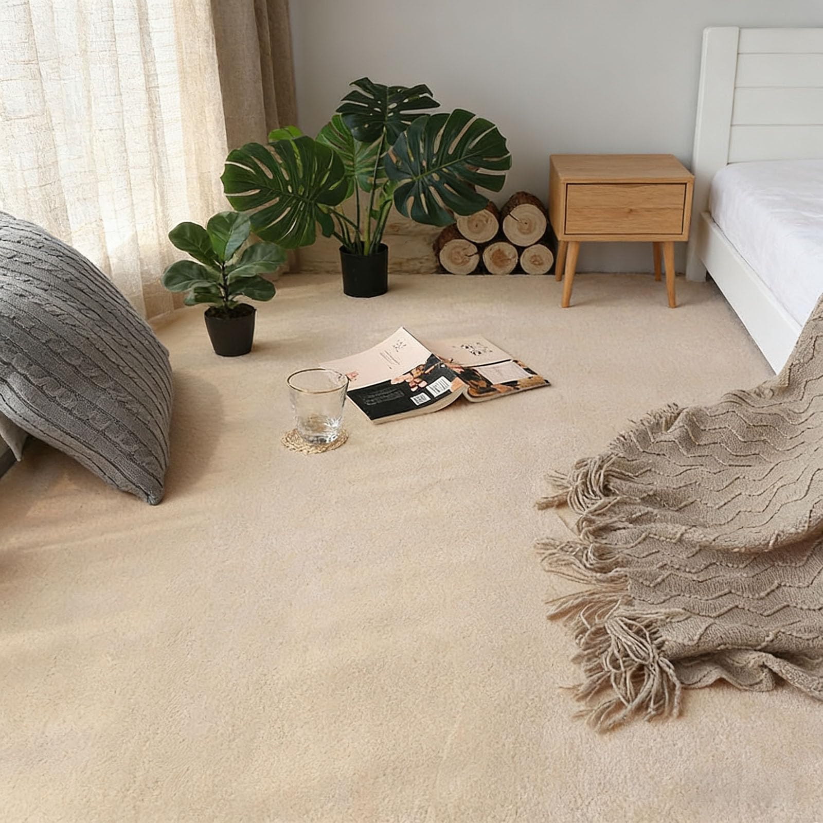 Tapis salon poils ras antidérapant aspect fourrure chameau 110x170 cm