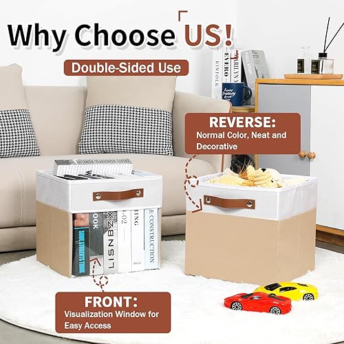 Miniatura 5 de HNZIGE Cubos de almacenamiento grandes de 12 x 12 pulgadas, canastas plegables de almacenamiento para estantes, juego de 4, cubos de almacenamiento
