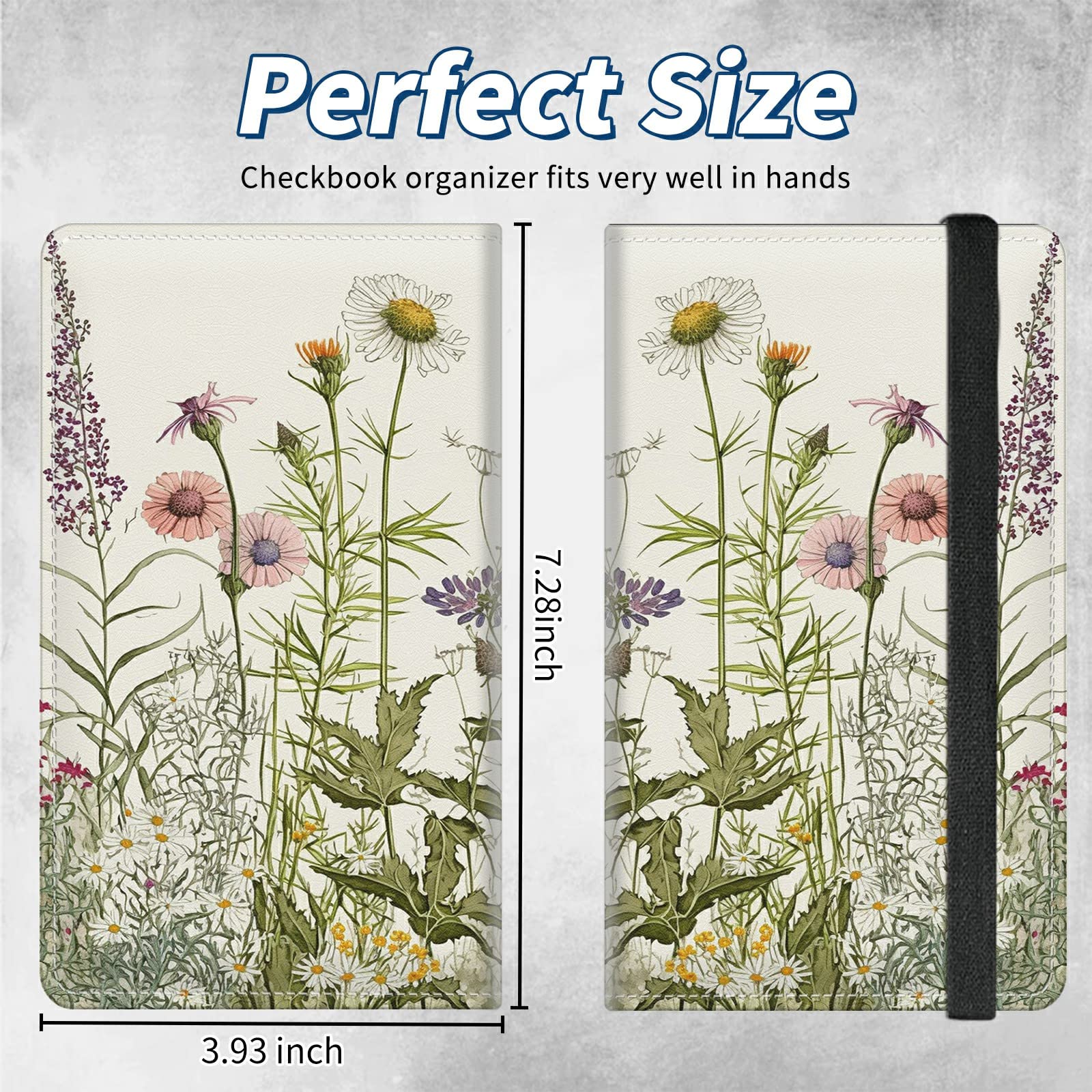 BFSEROBJ Checkbook Covers for Personal Checkbook Duplicate Checks RFID Blocking Checkbook Cover for Women Men with Elastic Strap Card Slots Pen Holder - Green Leaves Floral Flower Plant