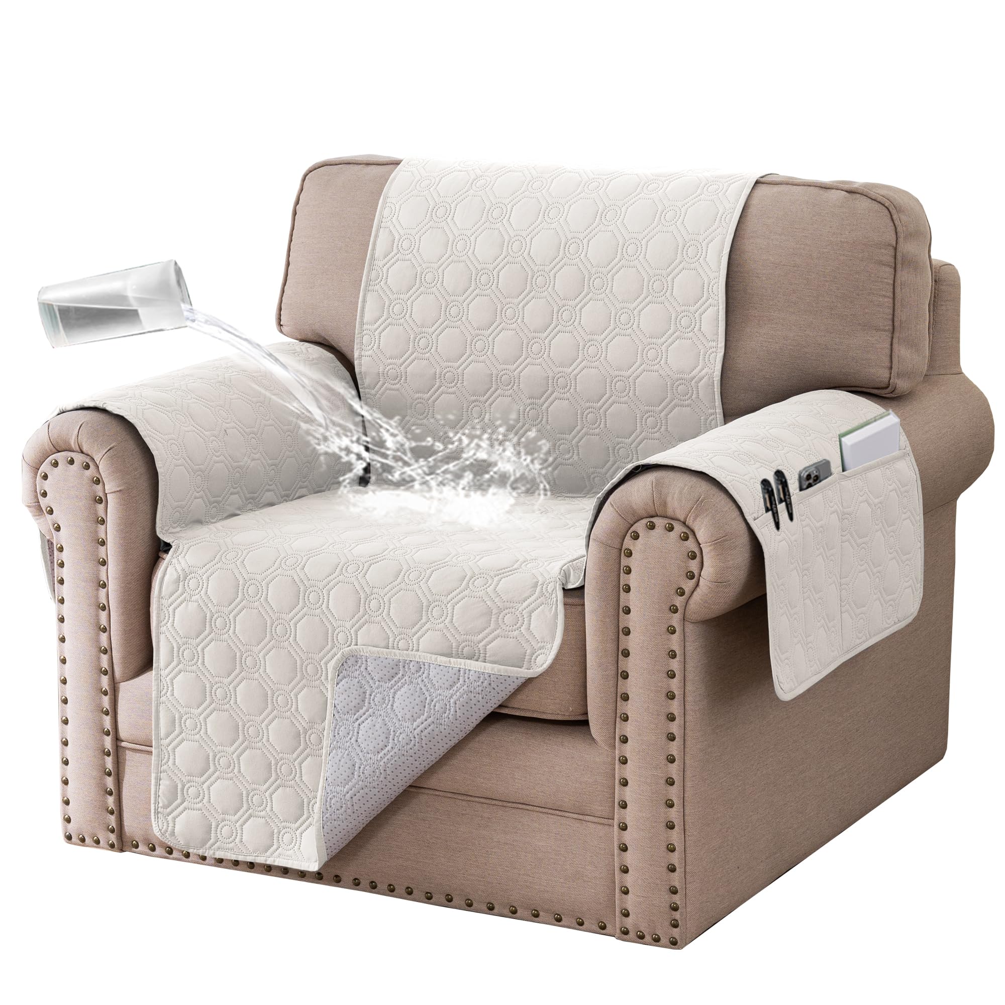 BellaHills Armchair Covers 100% Waterproof Sofa Cover Non-Slip Sofa Slipcovers Couch Covers Washable with Elastic Strap Sofa Protectors from Pets Seat Width 22"(1 Seater