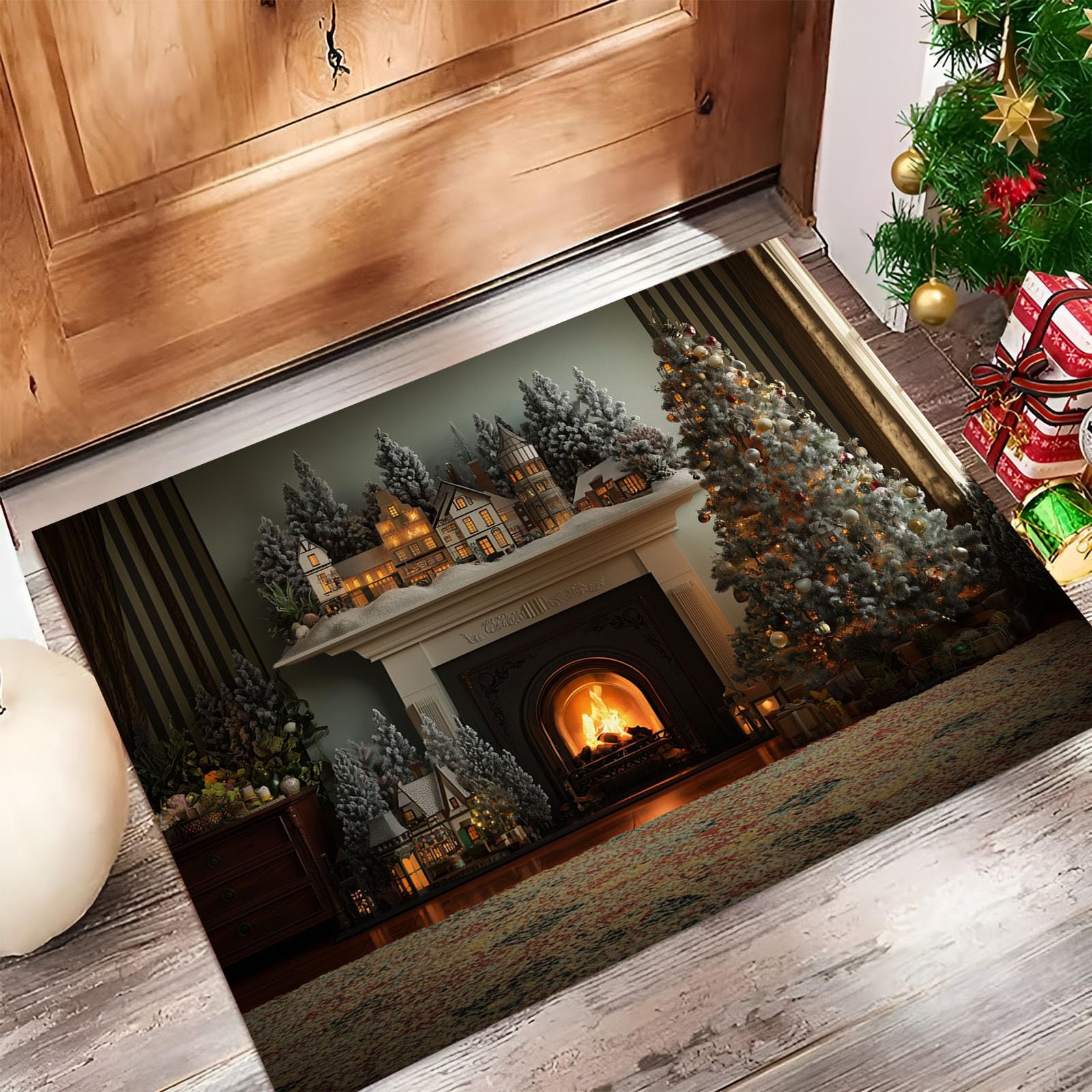 Paillasson intérieur sapin de Noël 3D tapis de cuisine lavable et fin 60x90cm