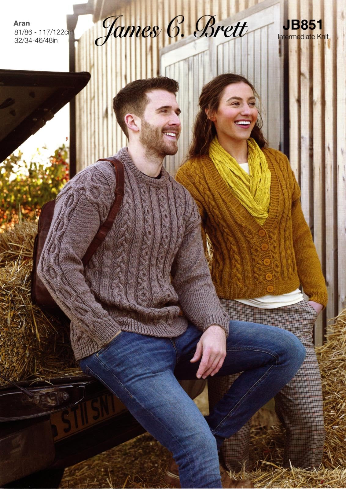 James C. Brett Women's Multi James Brett Aran Knitting Pattern Cable Knit Cardigan & Mens Sweater (Jb851)