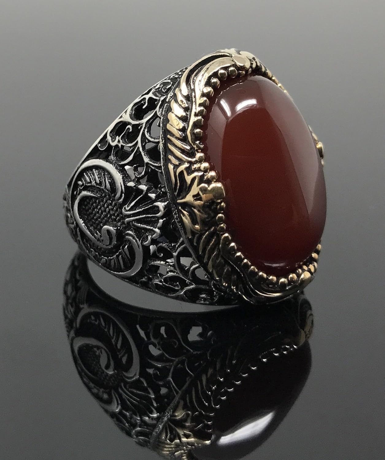 KAR 925K Stamped Sterling Silver Men Red Agate (Aqeeq) Ring I1Q - Image 2