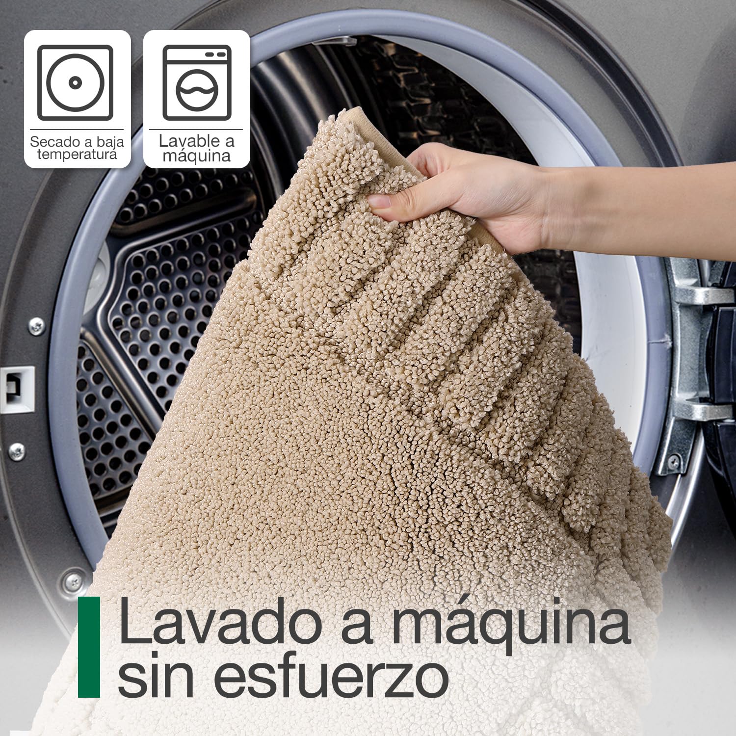 LUMI Alfombrilla de Baño Antideslizante con Base de Goma, Felpa Microfibra Extra Suave y Absorbente, Lavable a Máquina y Secado Rápido para Bañera, Ducha y Hotel, Beige, 60 x 90 cm