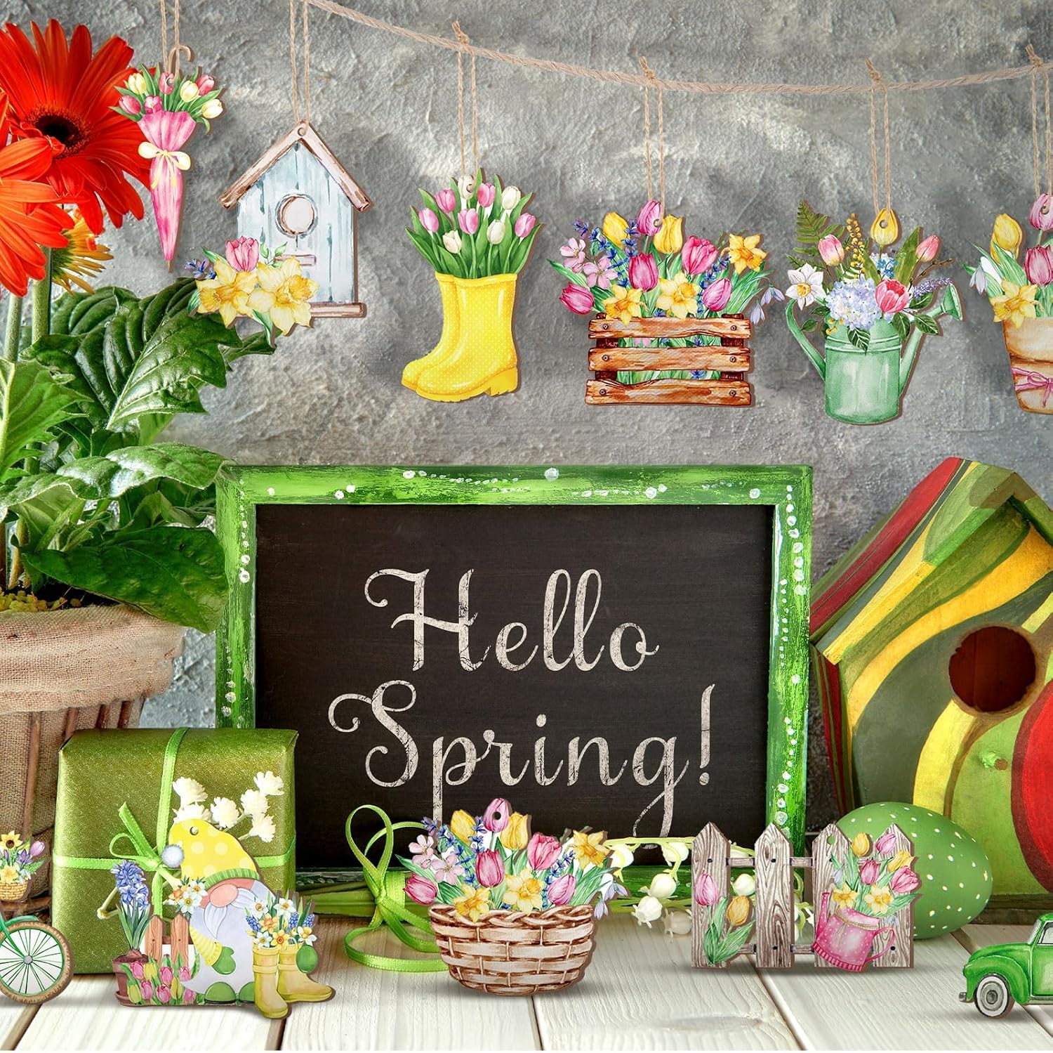 12 Decorazioni Pasquali In Legno Da Appendere – Uova, Conigli, Fiori, Farfalle E Cuori – Perfette Per Albero Di Pasqua E Primavera