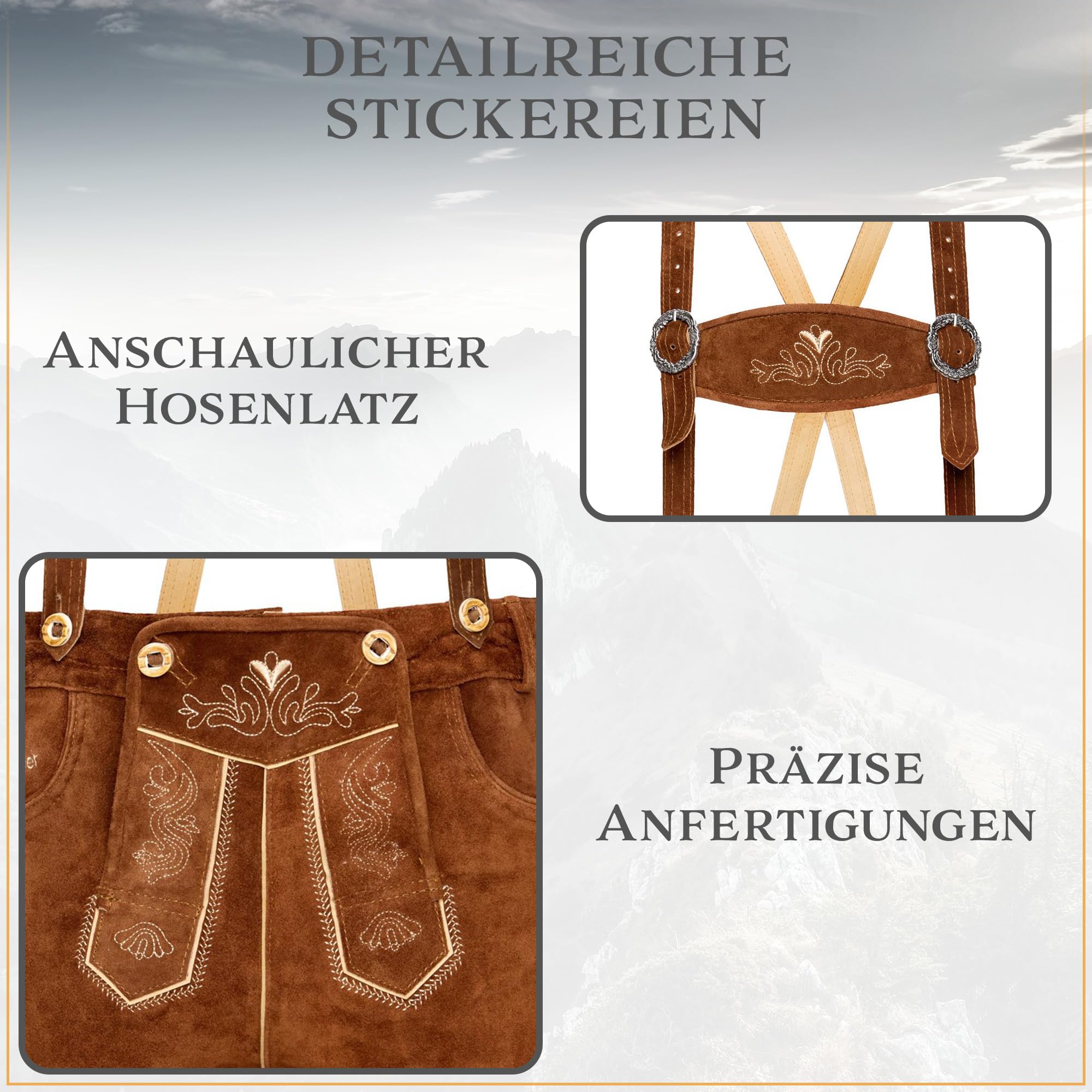 STEIGENHÖFER Lederhose Herren Tracht Kniebund - Reinhold - Trachtenhose mit Trägern - 100% Rindsleder - Traditionelle Echtlederhose - Ideal für Dein Oktoberfest Herren Outfit