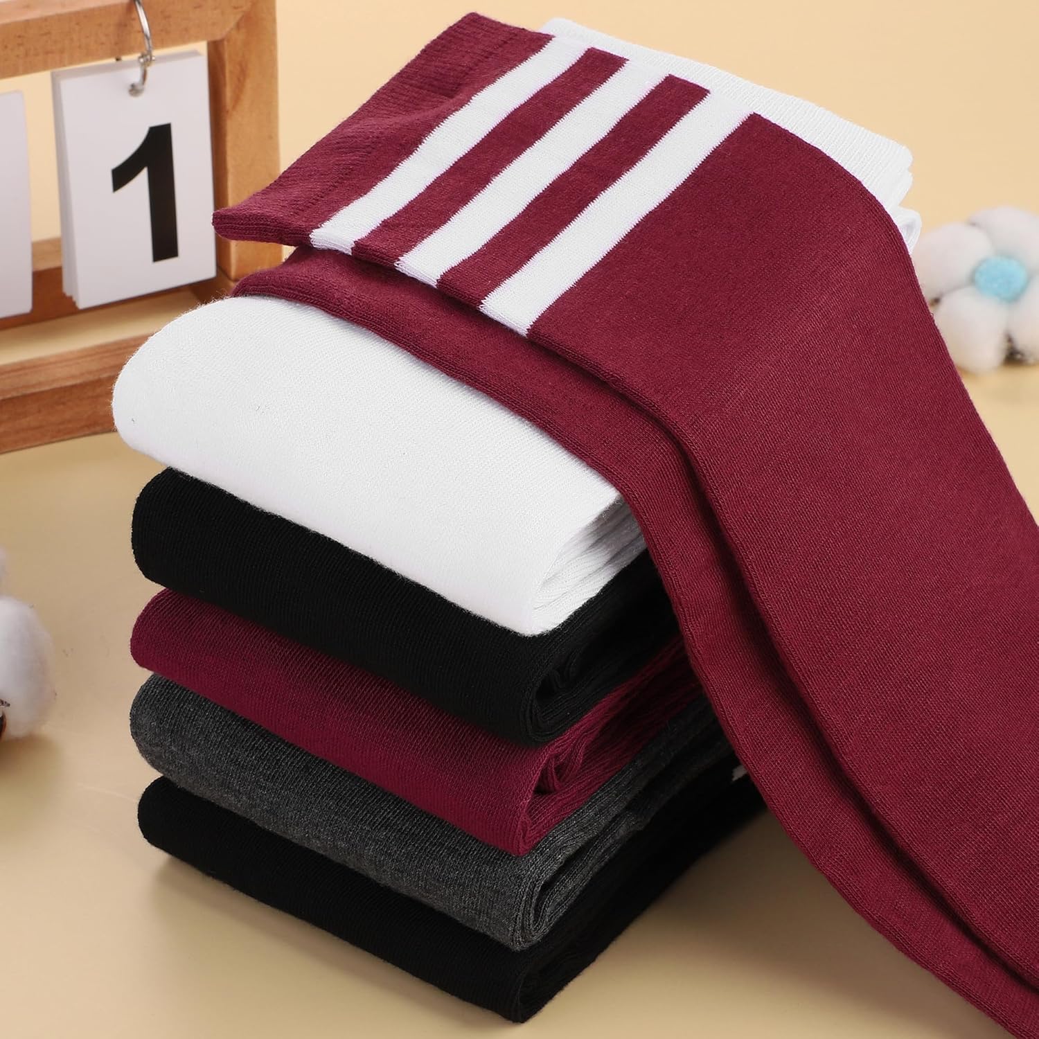 Miniatura 6 de Aneco 6 pares de calcetines por encima de la rodilla de talla grande para mujer, medias altas cálidas para uso diario, L-XXL