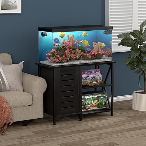 Miniatura 3 de Soporte para tanque de peces de 40-50 galones, soporte de acuario con almacenamiento de accesorios de gabinete, marco de metal resistente, mesa de