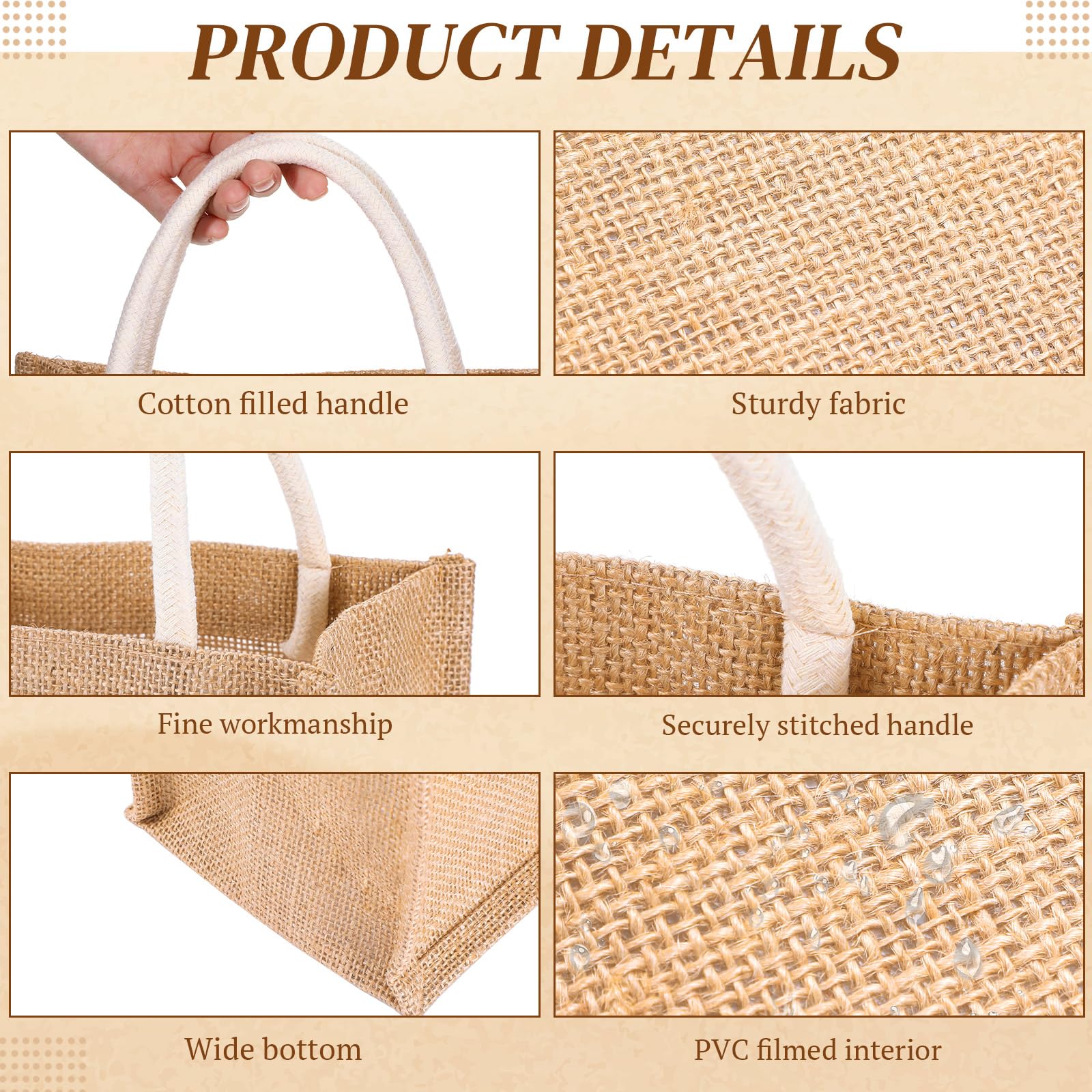 24 Pcs Burlap Tote Bag Mini Jute Reusable Waterproof Bag with Handles Small Blank Canvas for Wedding Beach DIY Gift(Classic,9.06 x 6.3 x 5.12)