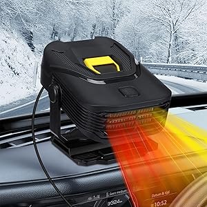 Calentador de Coche de12V, Portátil Calefactor Coche Mechero 2 en 1 Calentador de Ventilador de Coche 360° Rotatif Descongelador Parabrisas se Conecta al Cigarrillo para Automóviles y Camiones
