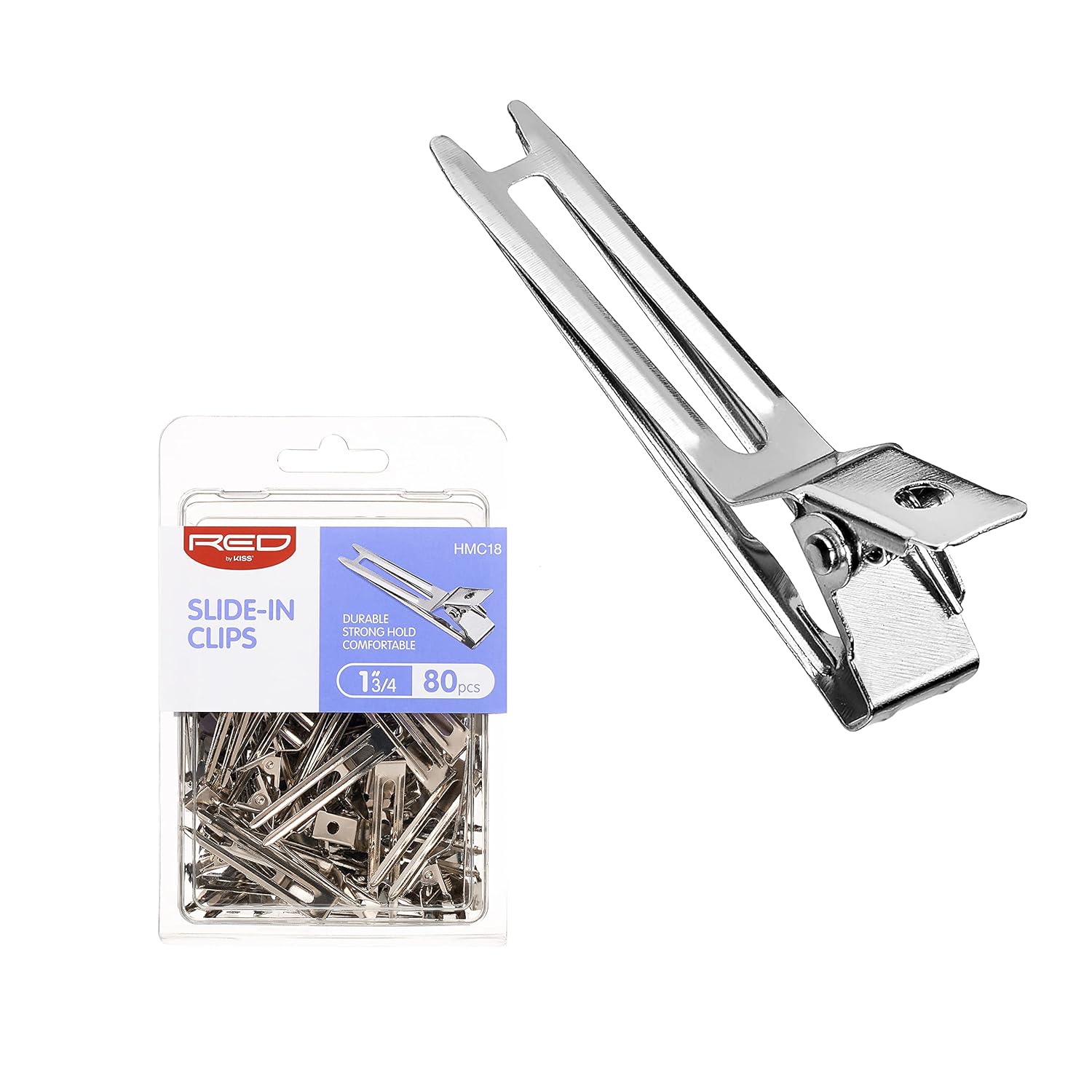 RED by Kiss 80pcs 1.75" SlideIn Hair Clips, Durable Metal