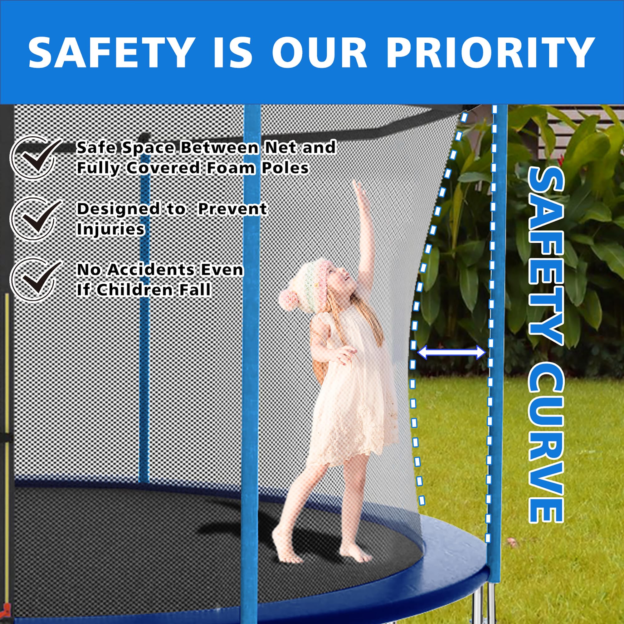 8FT Gartentrampolin mit Netz, Stahlgestell 181kg, Outdoor