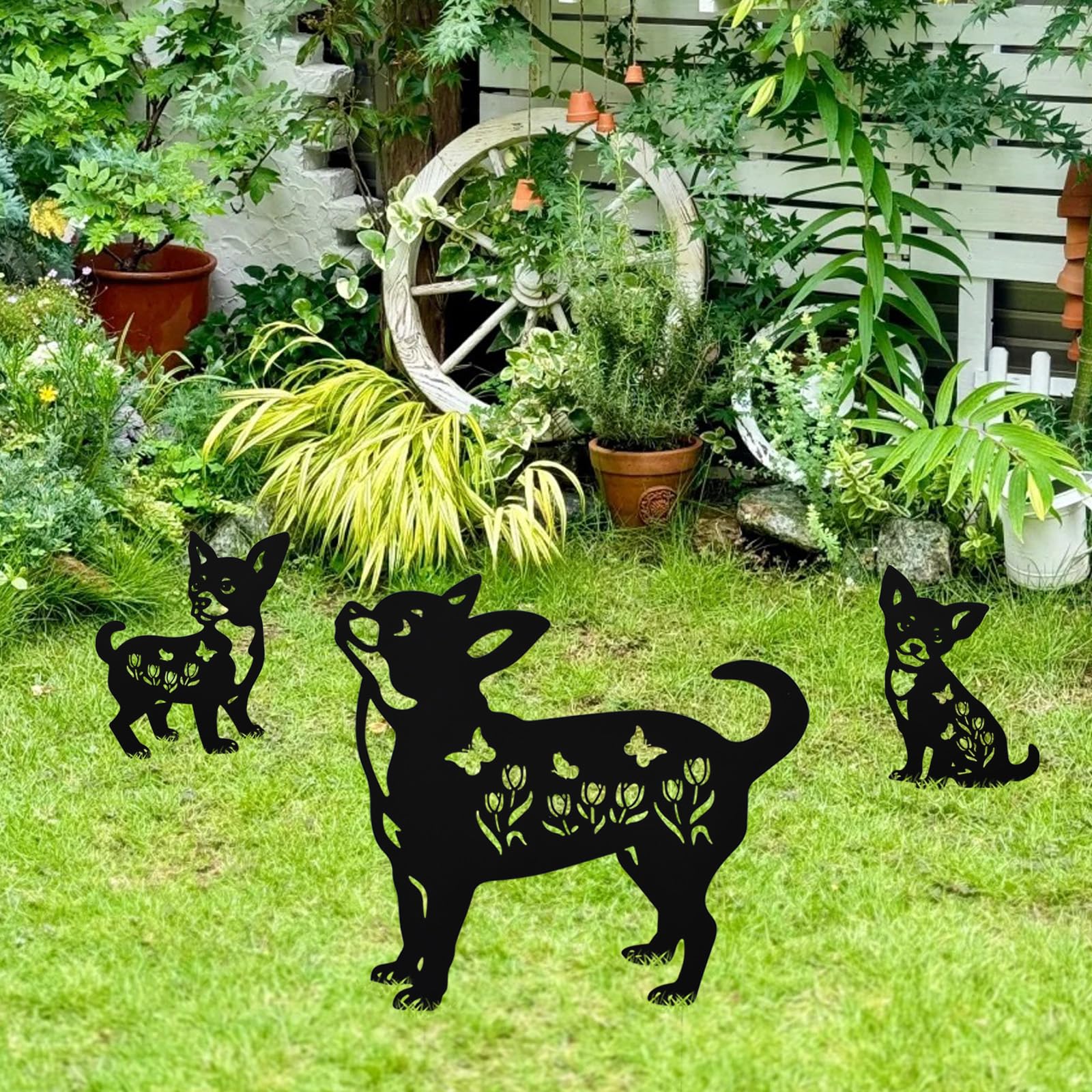 Amazon.co.jp: MrMrKura ガーデニング 置物 犬 アイアン 3点セット