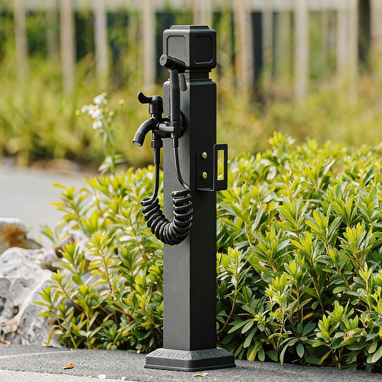 Zewnętrzna kolumna wody z kranem i pistoletem natryskowym, hydrant ogrodowy ze stopu aluminium, odporny na mróz, wolnostojący czop wody na podwórko, patio i do mycia samochodu