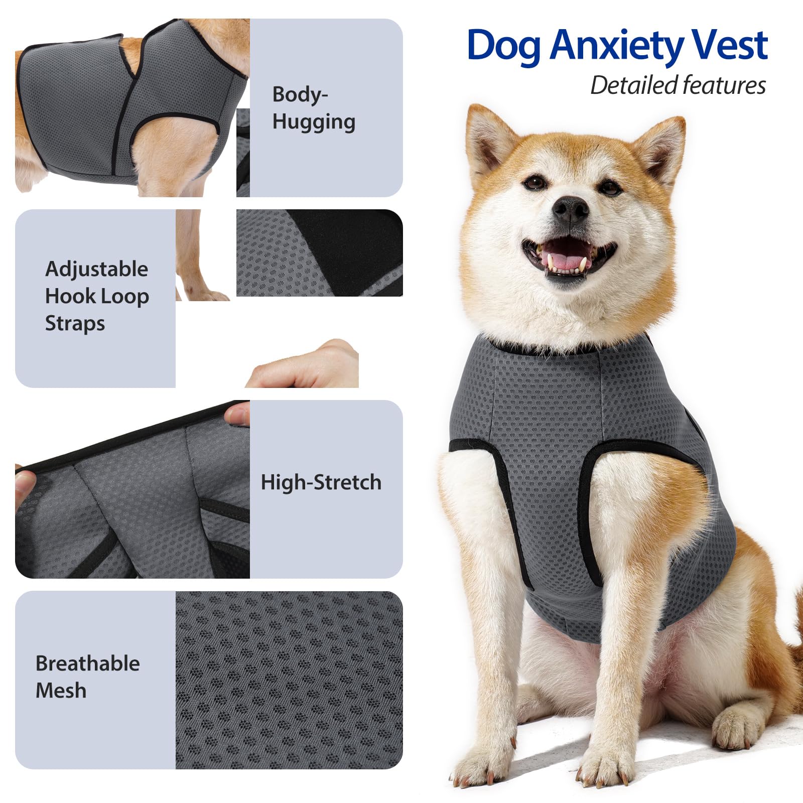 LIANZIMAU Cappotto Anti Ansia Cane-Calmante Gilet Antiansia Cani per Tuoni Fuochi e Separazione，Collo regolabile addome avvolgimento leggero giacca ansiolitica per Taglia Piccola, Media, Grande cani