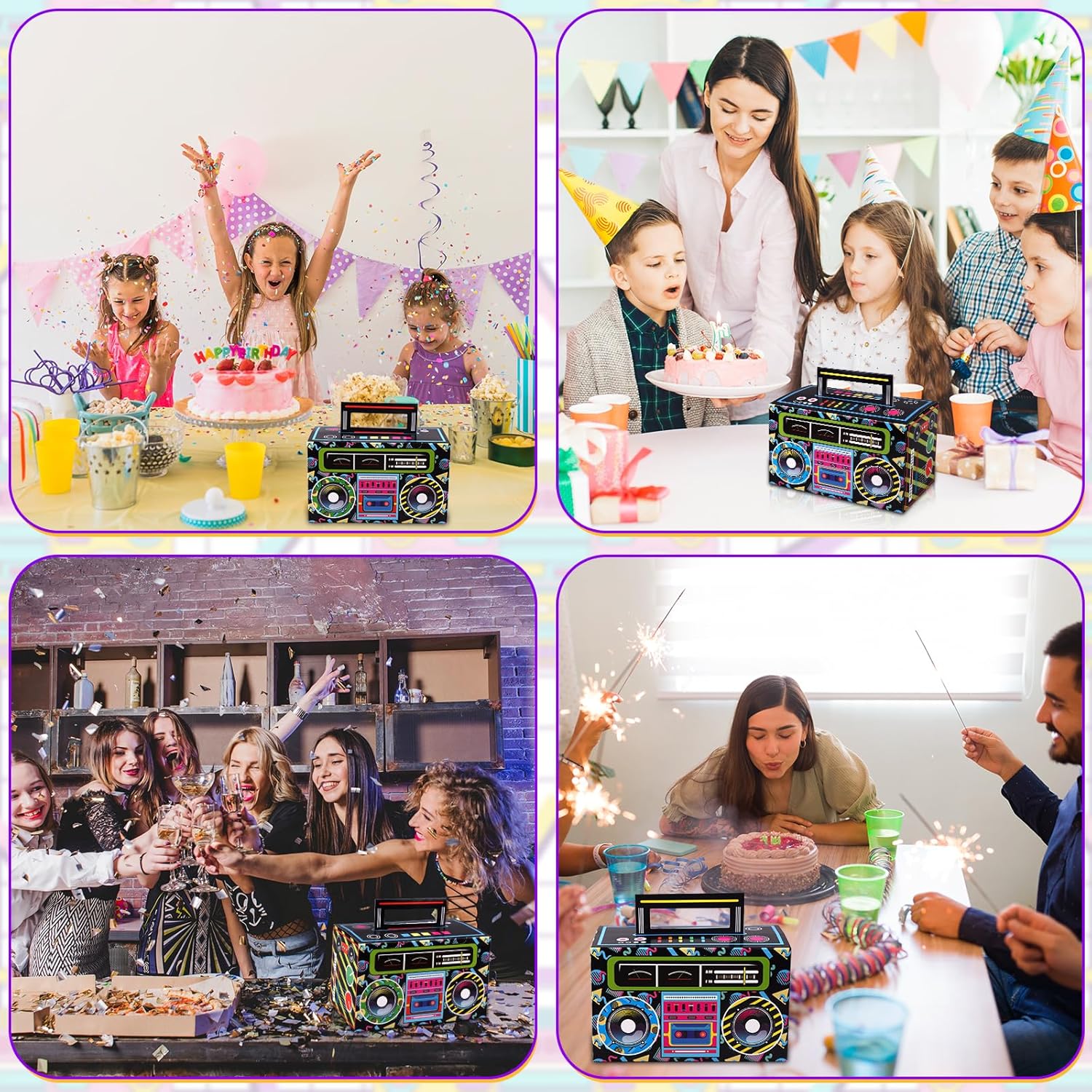 Ujuuu 32Pcs 80s 90s Novelty Boom Favor Boxes 1980s Party Favor Treat Boxes Boombox Prop Radio Decorations Table Centerpieces Candy Goodies Box for Retro 80s Theme Hip Hop Music Party Supplies