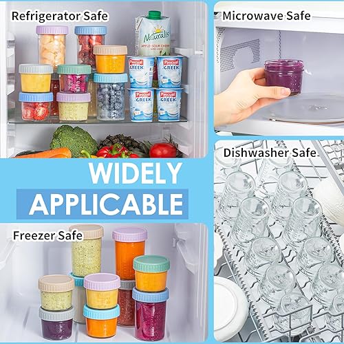 Miniatura 6 de DRKIO Paquete de 12 recipientes de vidrio para almacenamiento de alimentos para bebés - Frascos de comida para bebés de 4 y 8 onzas con tapas 4 oz y