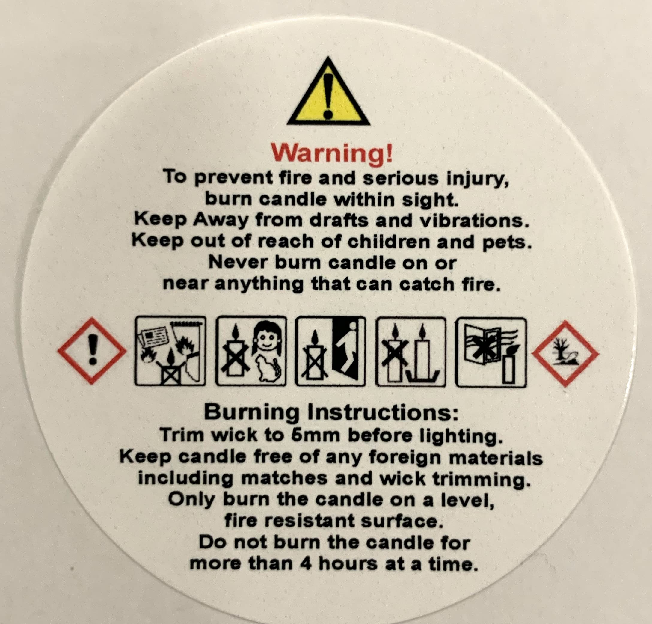 Candle Safety Labels 38mm 100 Labels