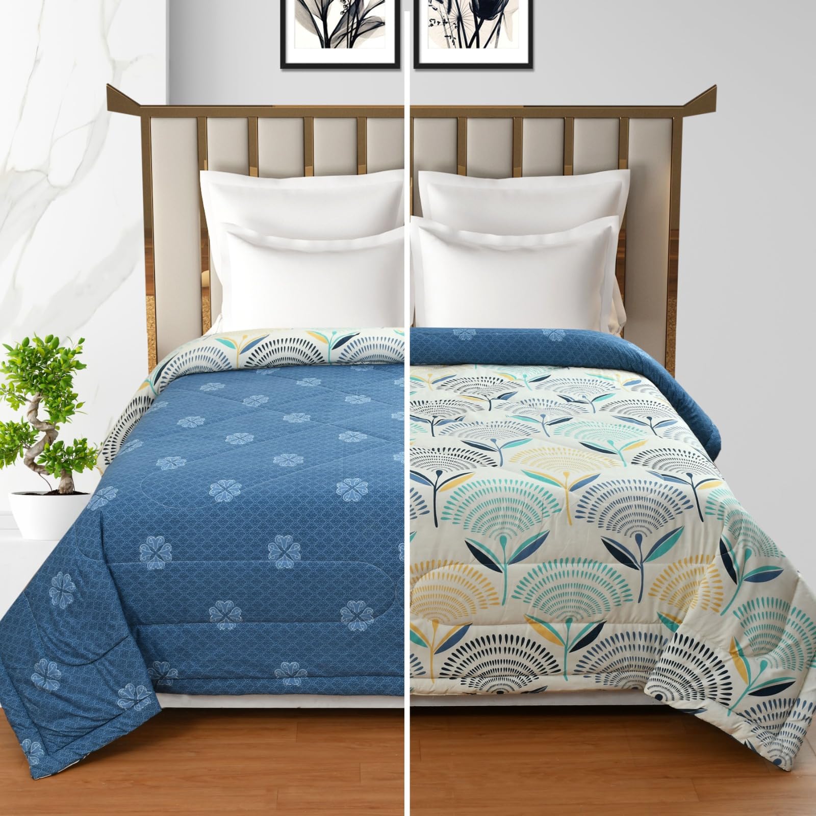 BLUEDOT Reversible AC Comforter Double Bed King Size Quilt Blanket for Summer (Dark Blue/White)-image-37