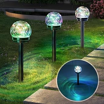 AMWGIMI Solar Pathway Lights Outdoor Solar Garden Stake LED Colour Changing Globe Garden Lights,Decorative Yard Waterproof Lights Birthday Gifts for Mom for Yard Patio Walkway Landscape (4 Pack)
