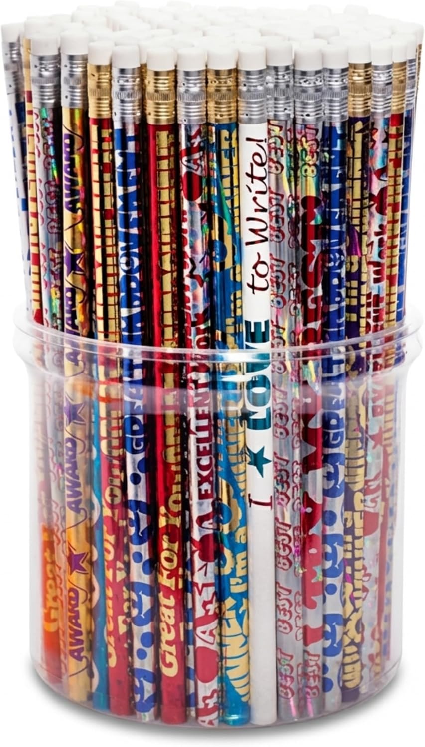 Anderson's Motivational Message Pencil Tub, Fun & Colorful Pencils, Perfect for School Supplies, Classroom Rewards, Creative Writing, Party Favors, and Motivational Gifts, Set of 144