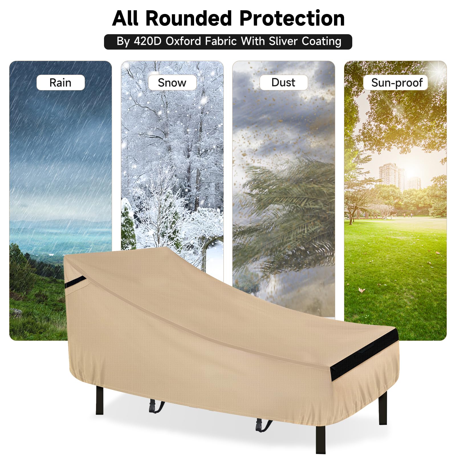 Juego de 2 fundas para tumbona, 420D, impermeables, para exteriores, con rejillas de ventilación y hebillas ajustables, protección para todo tipo de clima, 76 pulgadas de largo x 32 pulgadas 7