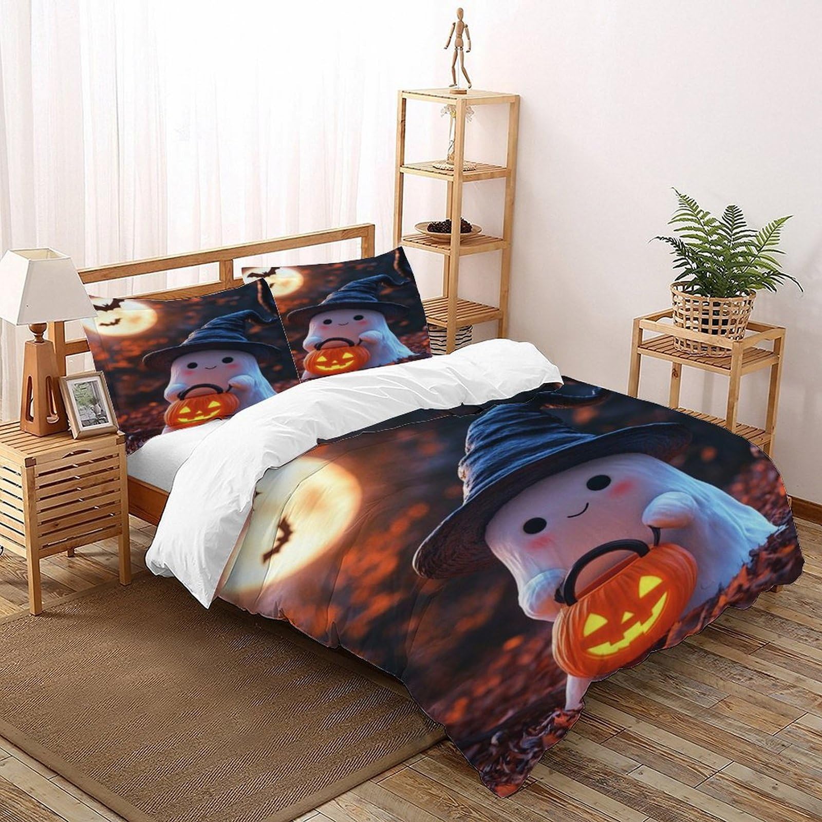 Civetgdc Ghost Pumpkin Bedding Set Theme Bedspread Halloween Themes Duvet Cover Set Microfiber Comforter Cover Suitable For Family,Couple,Children Pillowcase Double（200X200cm）