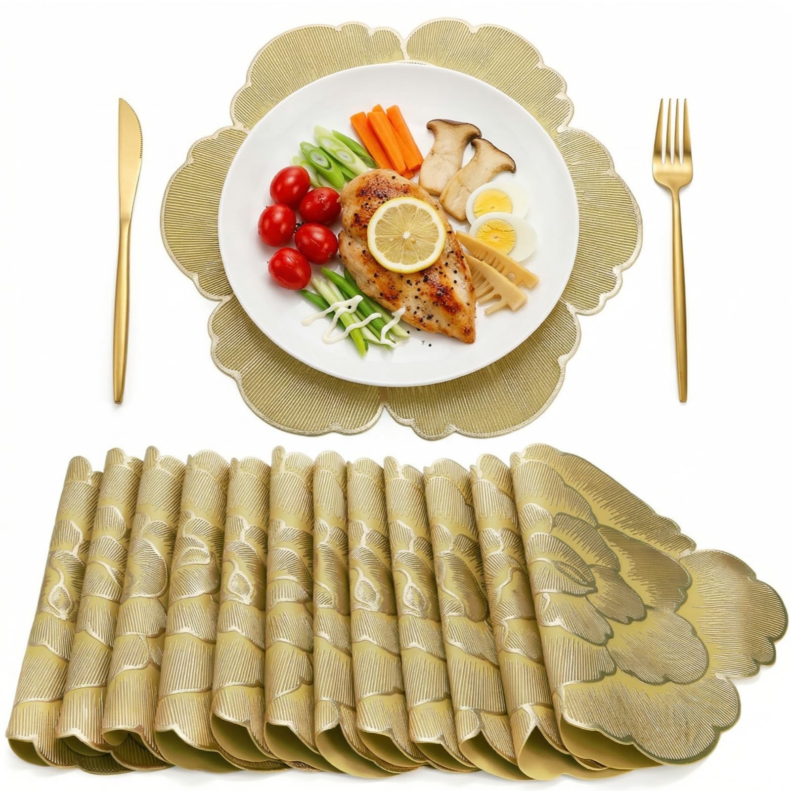 Sets de table dorés vinyle pressé 38 cm napperons antidérapants pour table de cuisine