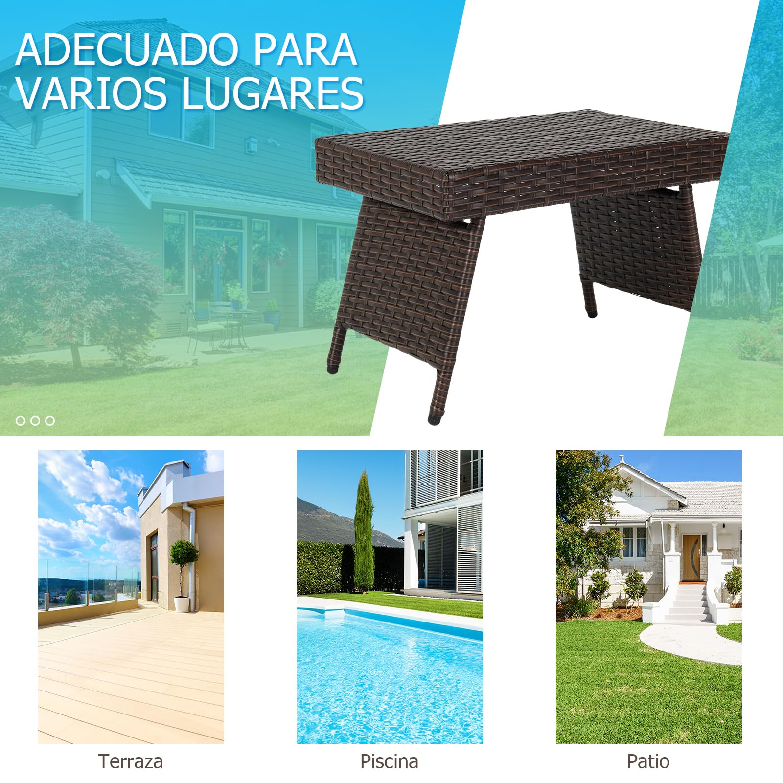 GOPLUS Mesa Baja Jardín Plegable de Ratán, Mesa Auxiliar con Estructura de Acero Resistente y Patas Ajustables, Mesa de Café sin Montaje Ahorra Espacio para Exterior Terraza Piscina, 60 x 40 x 40 cm
