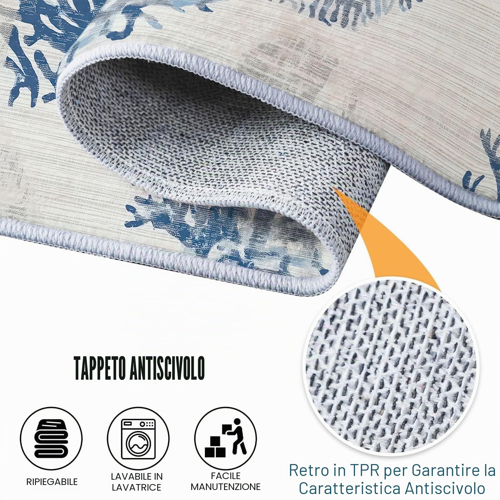 Blu Tappeto Salotto 120 x 170 cm Antiscivolo Tappeti Lavabile Stile Marino Texture Stella Marina Corallo Motivo Pelo Corto per Camerette Camera da Letto Sala da Pranzo