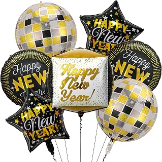 Happy New Years Balloons - 4D Square and 4D Disco Ball Balloons for New Years Eve Party Supplies 2026 - Nye Party Supplies 2026 Party Decorations