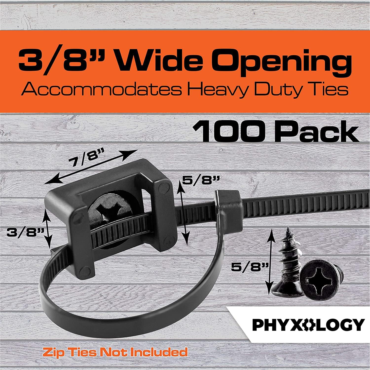 Pro-Grade, Slim, 1"x .6" Cable Tie Mounts With Screws 100 Pack. High Strength, Black Zip Tie Bases For Wire Management. Permanently Anchor To Wall, Desk or Baseboard. Run Cords at Your Home or Office