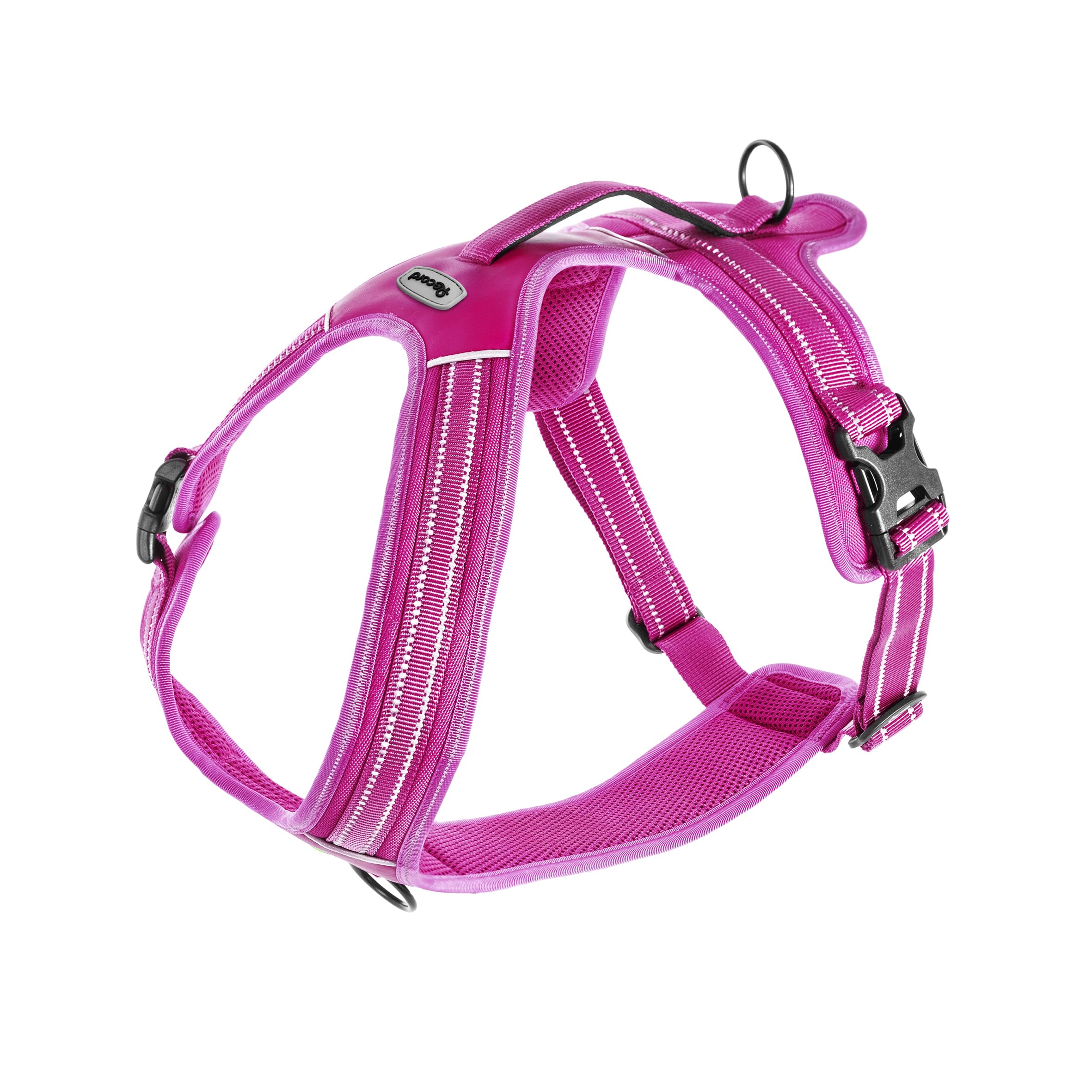 Record - Pettorina per Cani Action Alpi - Colore Fucsia – Taglia M – Materiale: Nylon Intrecciato con Bande Riflettenti 3M ScotchLite - Circonferenza 60-72 cm
