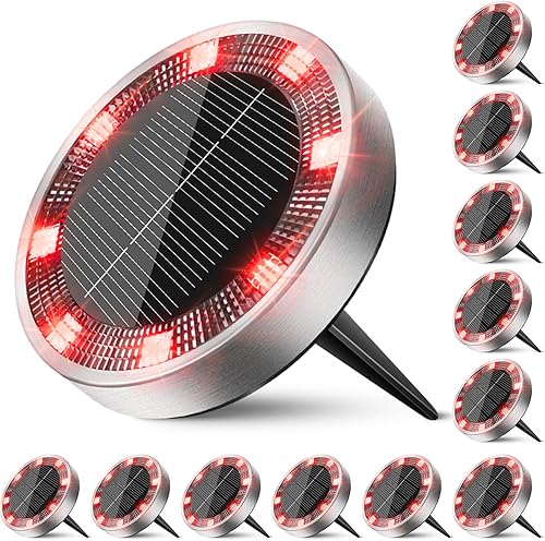 Miniatura 26 de Peasur Luces solares de suelo para exteriores, paquete de 8 luces planas de disco con energía solar, IP68 impermeable, antioxidante, iluminación de