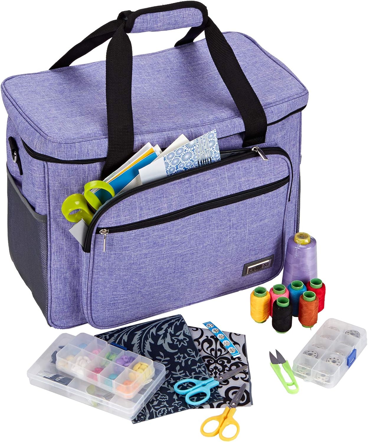 HOMEST Universal Sewing Machine Case with Multiple Pockets for Sewing Notions, Tote Bag Compatible with Singer Quantum Stylist 9960, Singer Heavy Duty 4423, Purple