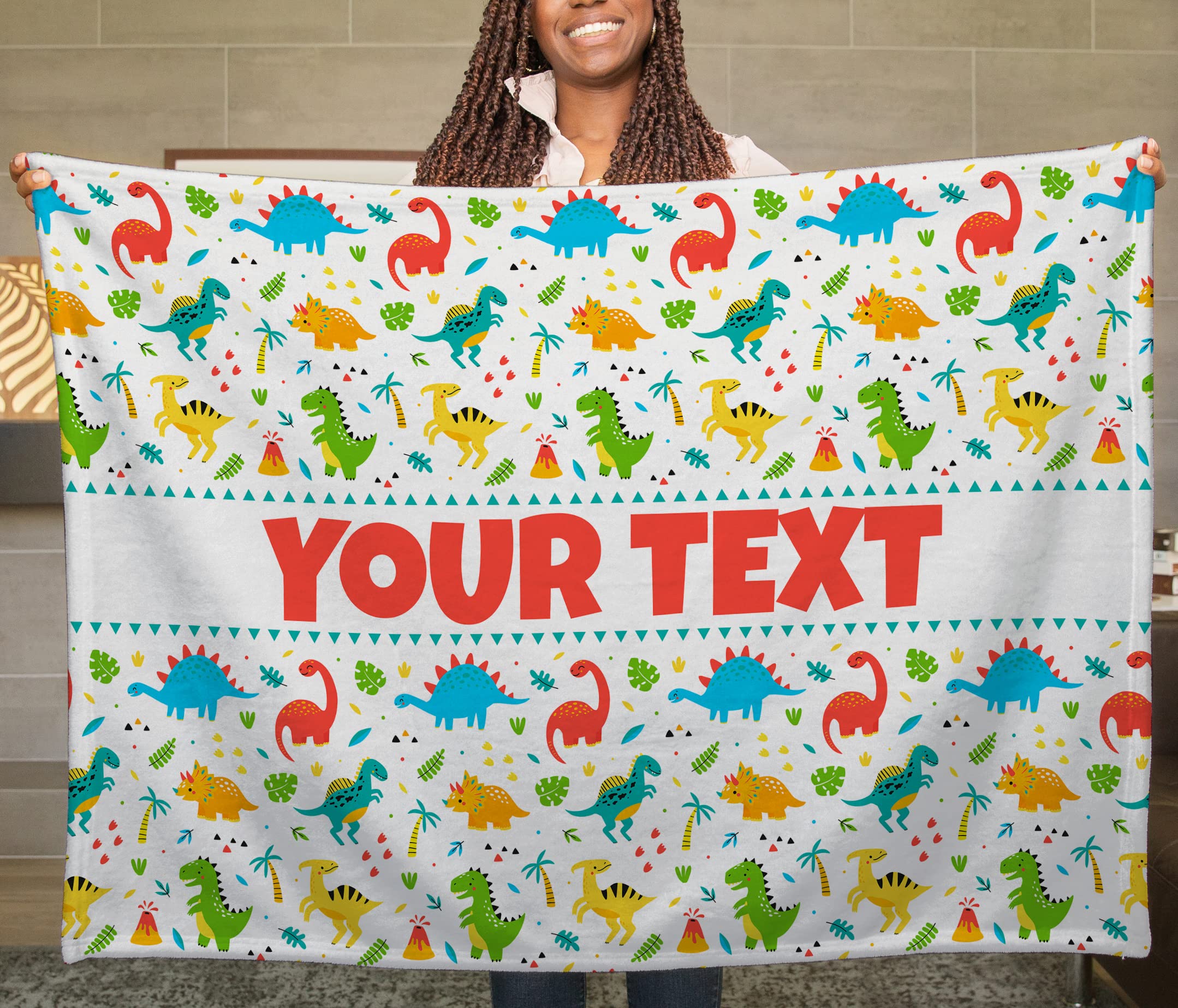 Dinosaur Kids Throw Blanket - Custom Personalized Fleece, 60x80 in