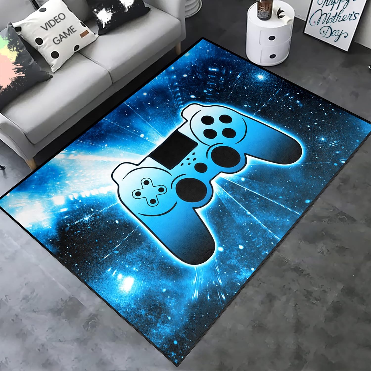 Gaming Area Rugs for for Bedroom Blue Space Gamepad Pattern