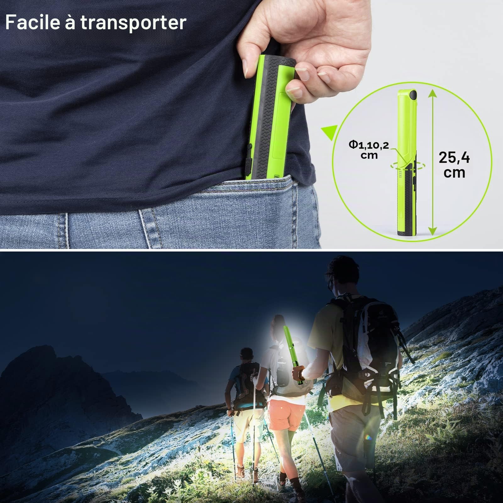 Ropelux Lampe de travail LED rechargeable 1500 lumens,lampe d'inspection pivotant à 180° 3 modes, avec 3 bases magnétiques et crochet pour lampe de mécanicien, pour réparation de voiture/sous le capot