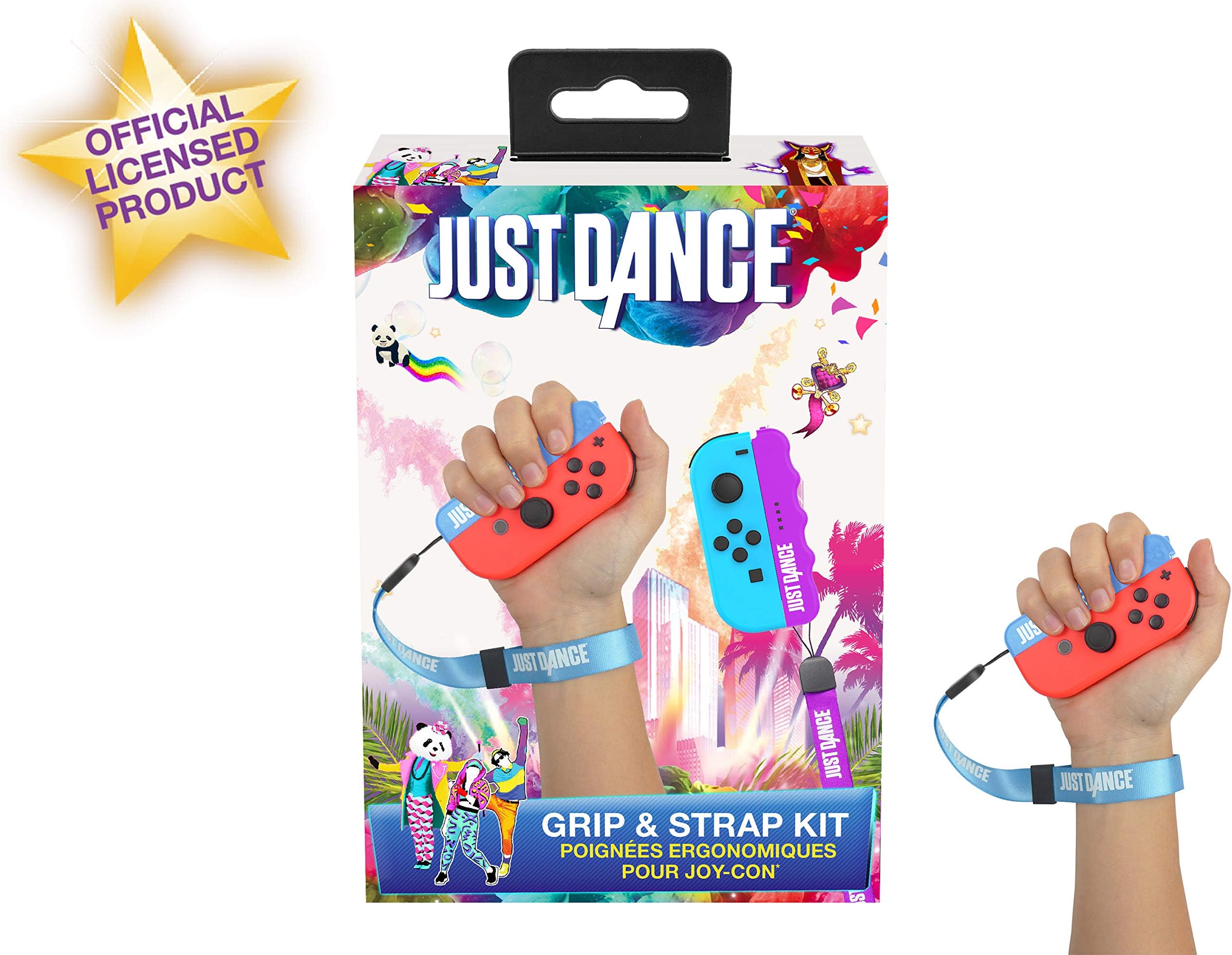 Subsonic Just Dance 2019 - Grip and Strap Pack - Ergonomic Comfort Handles with Straps for Nintendo Switch JoyCon Controller - Blue and Purple