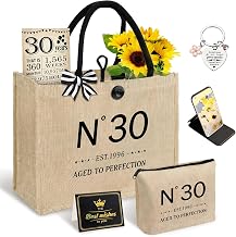 Vintage 1996/1986/1976 Jute Tote Tasche - 30/40/50.Geburtstag Geschenke für Frauen, N°30/40/50 Burlap Handtasche mit Kosmetiktasche, Schlüsselanhänger und Kleine Spiegel, Tragetasche für Jährige, Mama